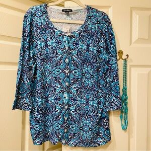 🎉Roz & Ali Teal and Black Patterned Cardigan NWT